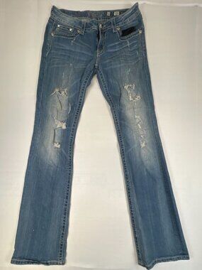 Miss Me Women 32 JP5853B Bootcut Jeans Medium Wash Distressed Embellished